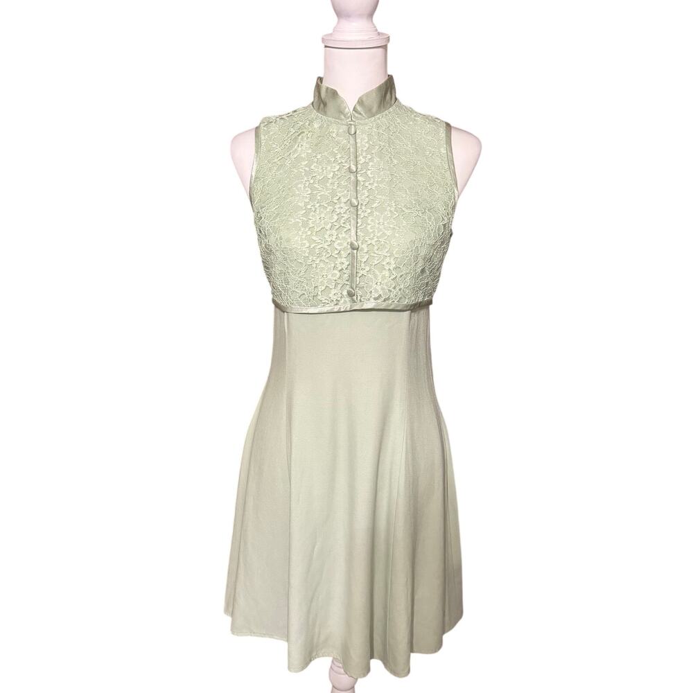 Vintage 90s Just Choon Sage Green Lace Flare Mini Dress Size 7